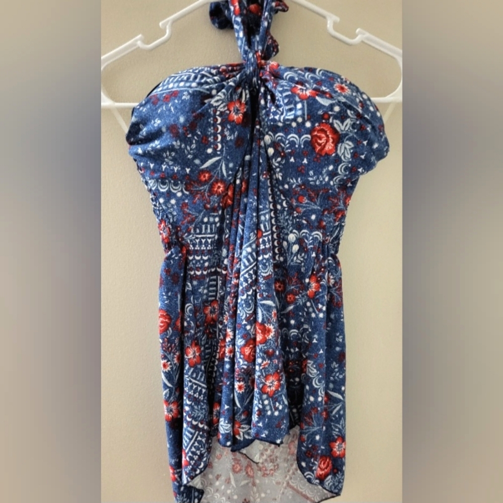 Floral Halter Top Red White & Blue